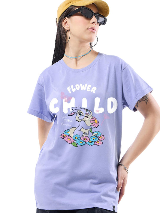 Bewakoof Official Looney Tunes Merchandise Bunny Womens Graphic Print Boyfriend Fit Half Sleeve Round Neck Cotton Jersey T-Shir