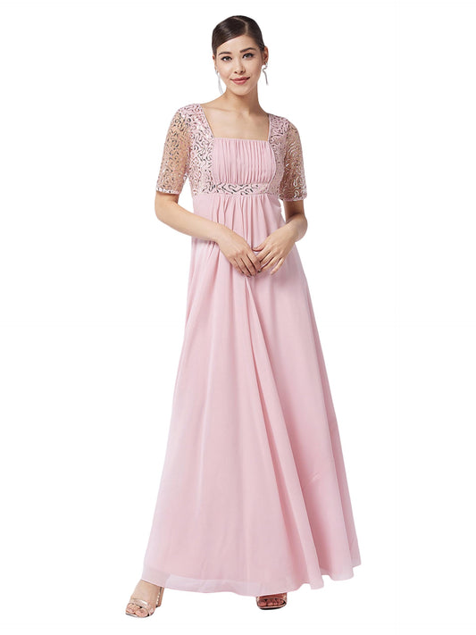 Miss Chase WomenS Dusty Pink Square Neck Half Sleeve Solid Embellished Maxi Dress (Mcaw21D06-41-122-06, Dusty Pink, Xl)