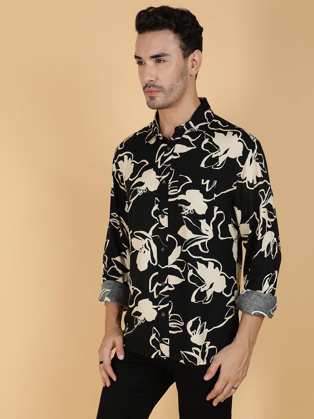 Kotty Mens Printed Rayon Full Sleeves Shirts(Multicolor,L)