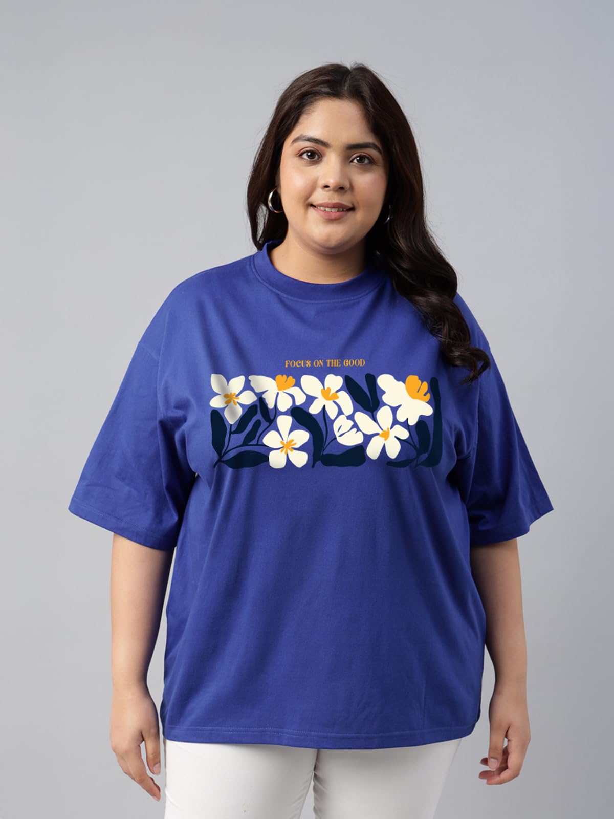 Juneberry 100% Pure Cotton Oversized Fit Latest & Trendy All Over Prints Half Sleeve Plus Size T-Shirt For Women & Girls (Ps_Jbf