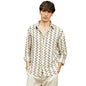 Campus Sutra Mens Cream White Zig-Zag Knit Shirt | Casual Wear | Spread Collar | Long Sleeve | Button Closure | Shirt Crafted w