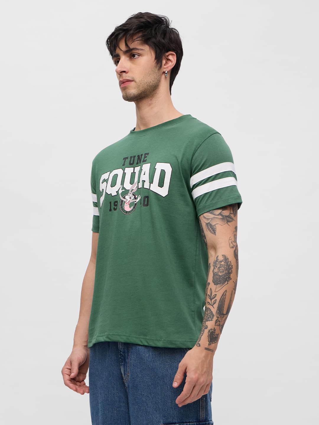 The Souled Store Looney Tunes: Squad Men and Boys Short Sleeves Round Neck Green Graphic Printed Regular Fit Cotton T-Shirts