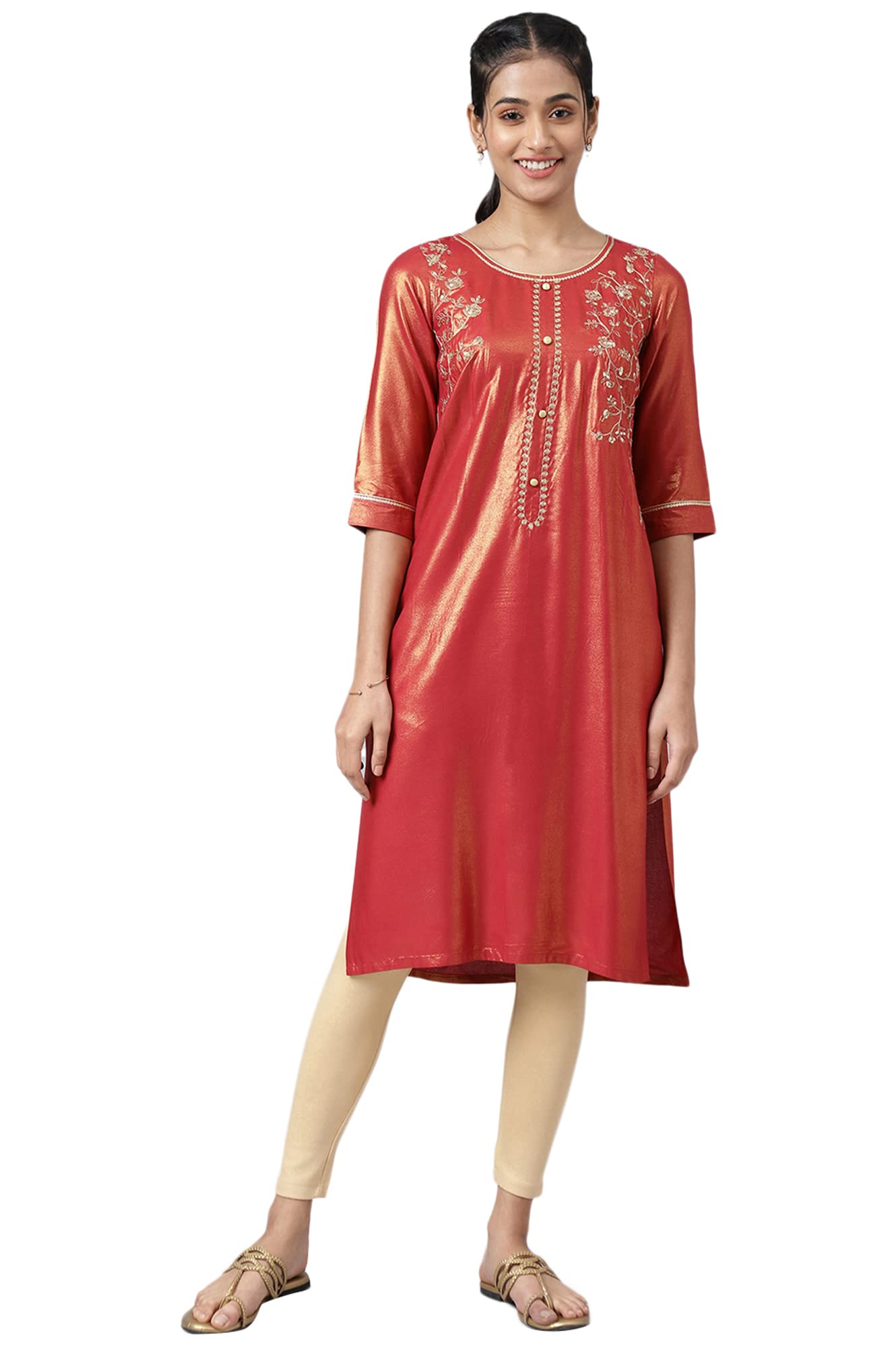 Aurelia Women Light Maroon Rayon Geometric Printed Straight Kurta_22AUA13520-506030_XS