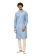 Manyavar Mens Blue Cotton Self Design Kurta Pyjama Set