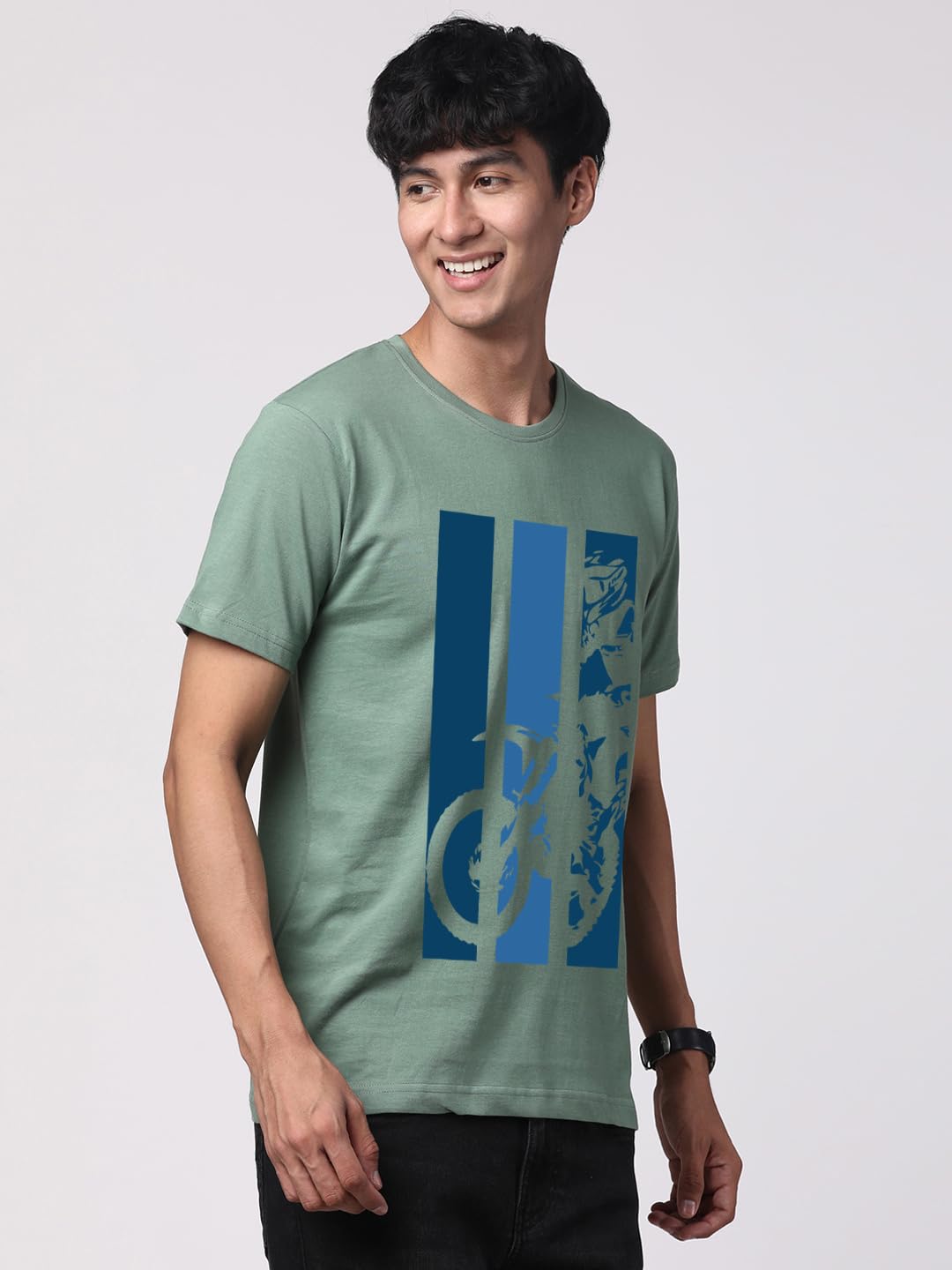 ADRO Men's Bike Rider Printed Cotton T-Shirt (RN23-M-BIK-PT_Pista)
