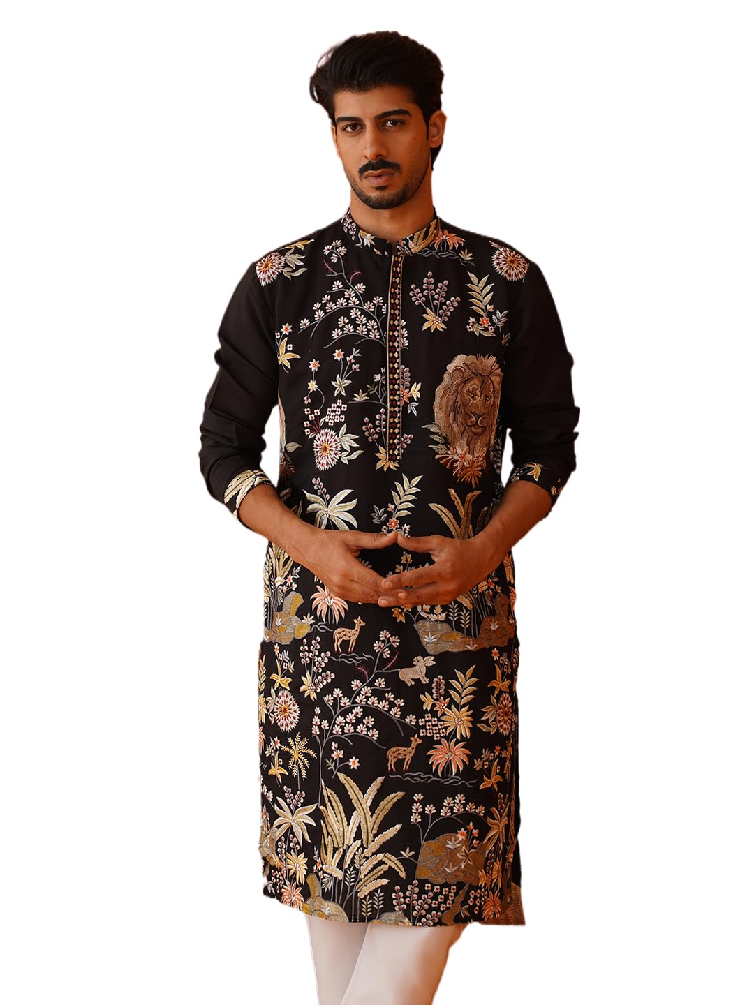 Jompers Mens Floral Embroidered And Sequins Kurta Set