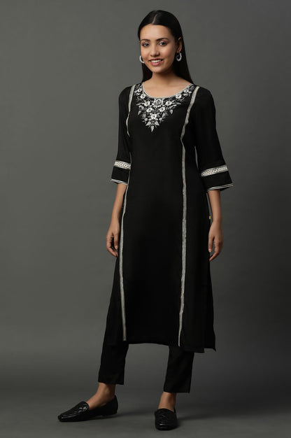 Aurelia WomenS Viscose Regular Kurta (24Fea15104_Black