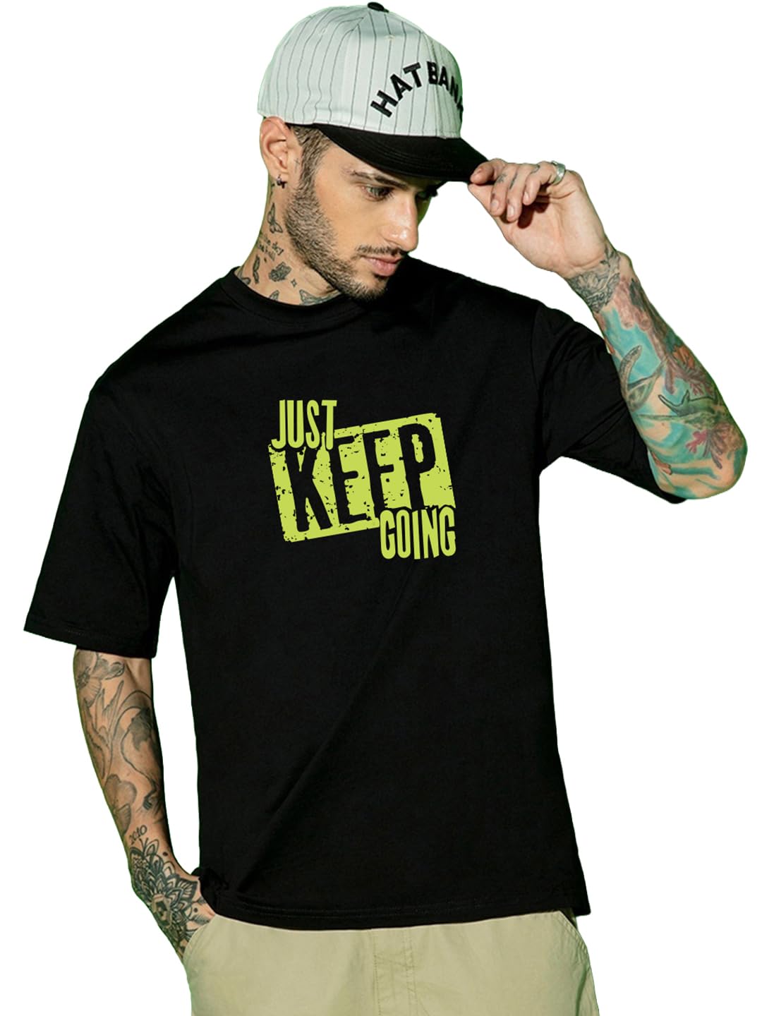 Bewakoof Men Typography Oversized Fit Half Sleeve Round Neck Pure Cotton T-Shirt_691898_Black_XL