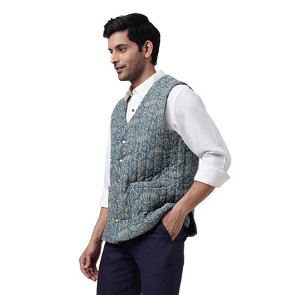 Fabindia MenS Brown Cotton Quilting Slim Fit Vest Jacket (1029707Rust- Rust-Indigo