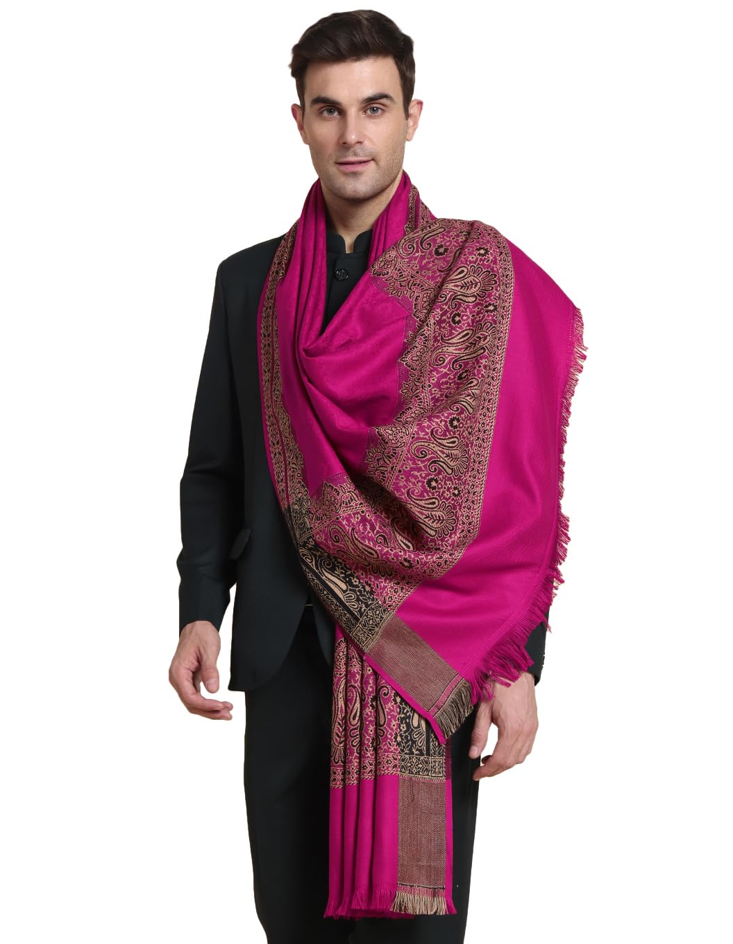 Weavers Villa Mens Acro Wool Blended Shawl - Handloom Woven Pattern - Stoles for Men - Gents Shawls - Soft & Warm Wrap - Ideal