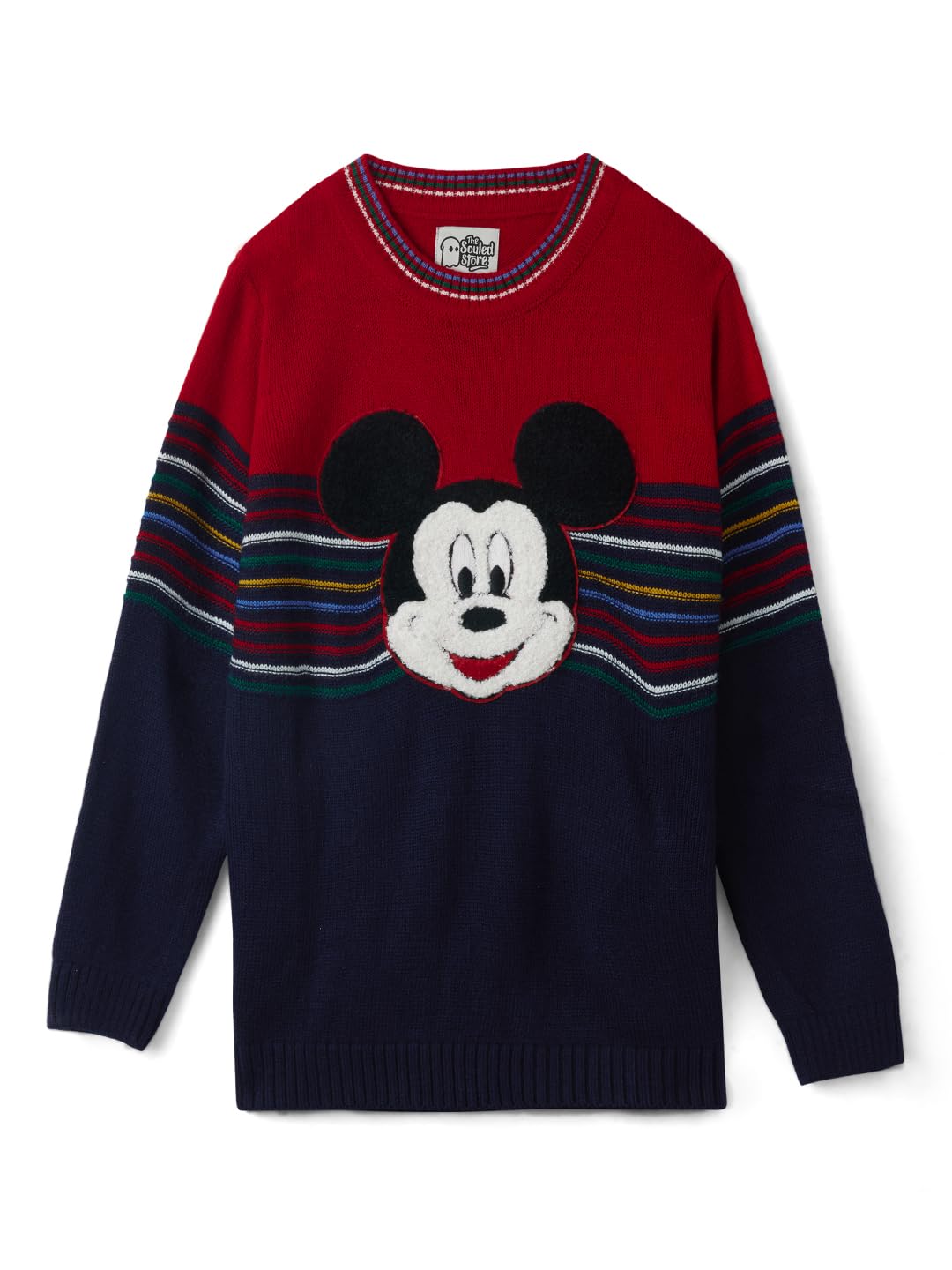 The Souled Store Official Disney: Mickey Mouse Boys Red and Navy Long Sleeve Round Neck Sweaters Boys Knit Sweaters for Kids Ch