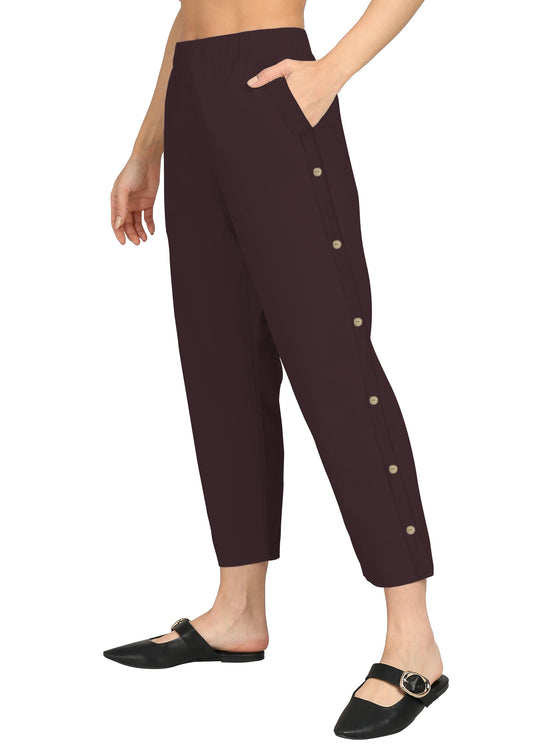 Sugathari Girls & Womens Pants Imperial Blue Button Side Trousers Summer Casual Wide Leg Pant Boho Beach Bottom with Pockets V