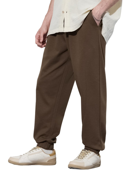 The Souled Store Solids: Chocolate Brown Men and Boys Drawstringed Cotton Blend Baggy Fit Oversized Joggers