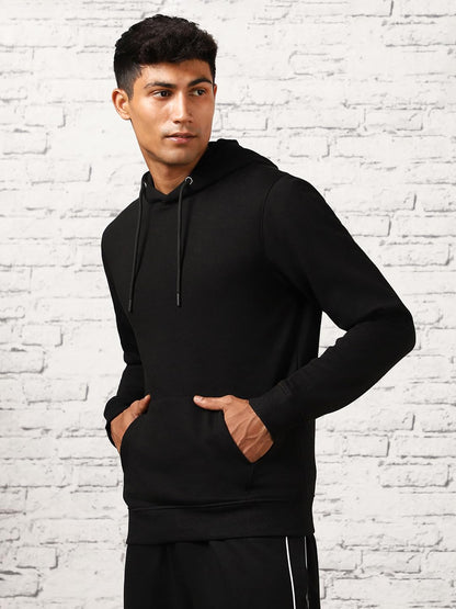 Nobero Elegant Unisex Black Cotton Solid Plain Hoody Sports Winter Gym Workout Running Travel Trekking Hooded Sweatshirts And Ho