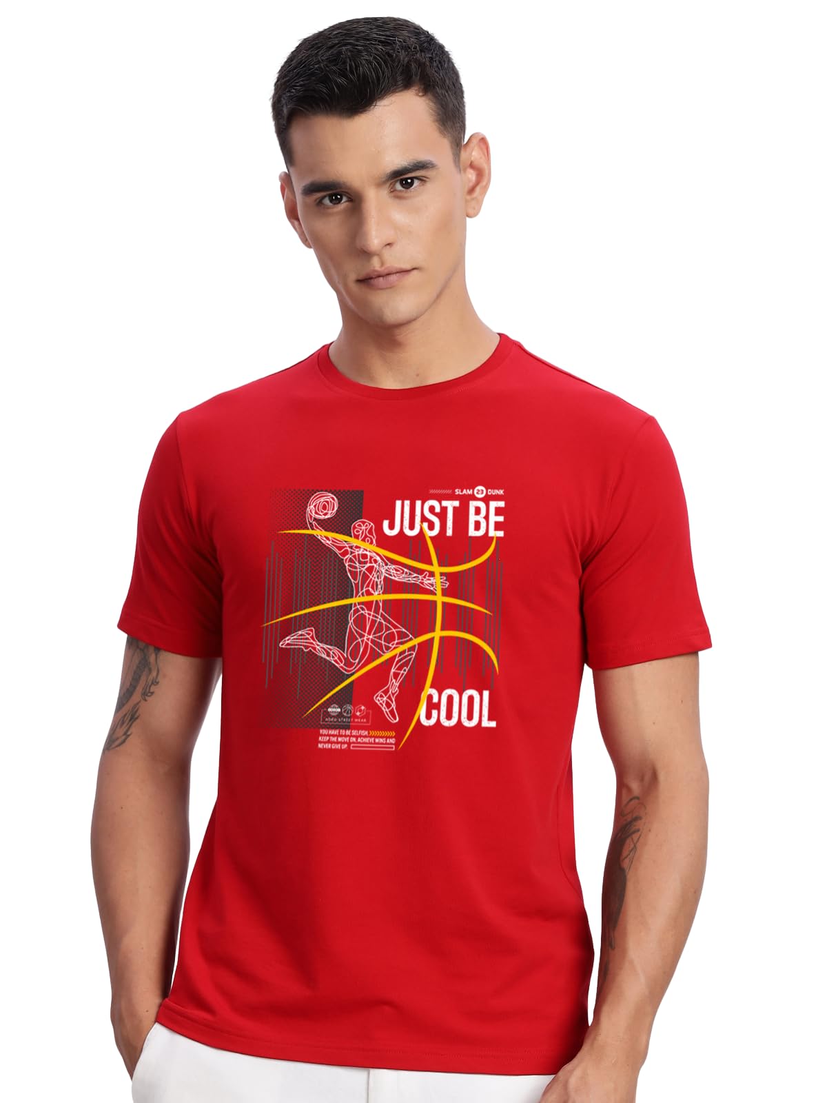 ADRO Men's Graphic Printed 100% Cotton T-Shirt - Regular Fit, Printed T-Shirts for Men (RN24-BCL-RD_Red)