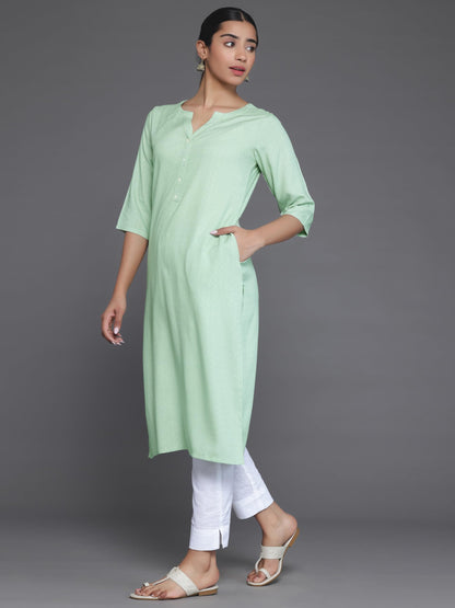 Libas WomenS Rayon Blend Woven Design Straight Kurta (26798_Green