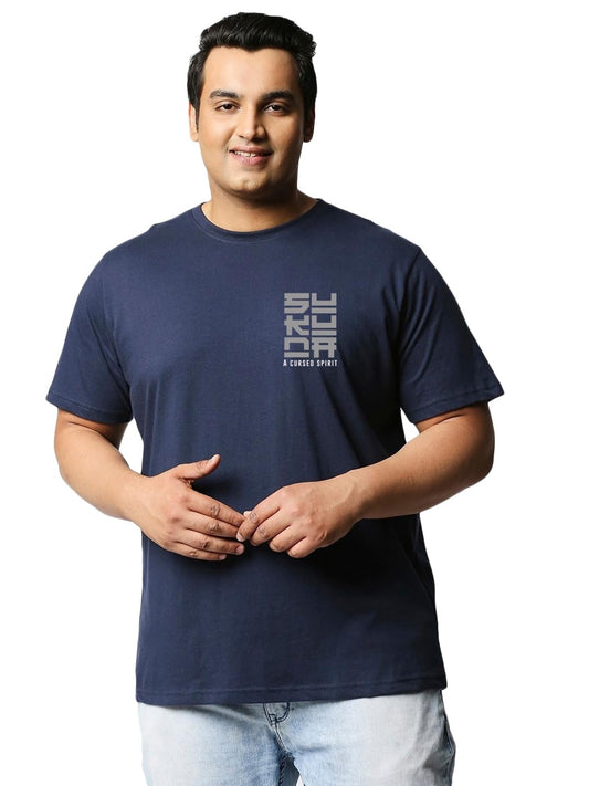 Bewakoof Mens Sukuna X Graphic Printed 100% Cotton Plus Size T-Shirt - Oversized Fit, Round Neck, Half Sleeves_605072_Blue_3XL