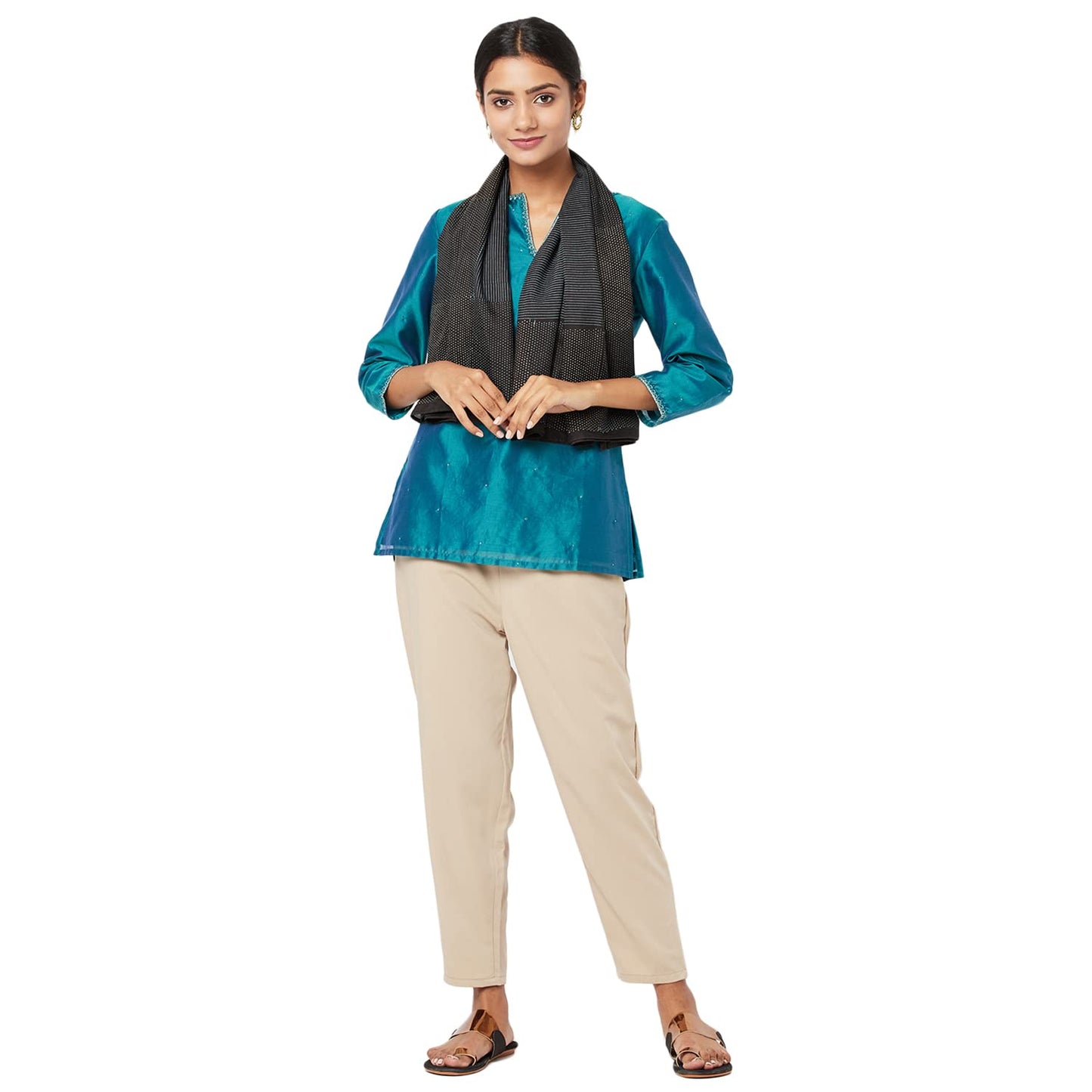 Fabindia Viscose Black Women Scarves (Black-Free Size-10703493)