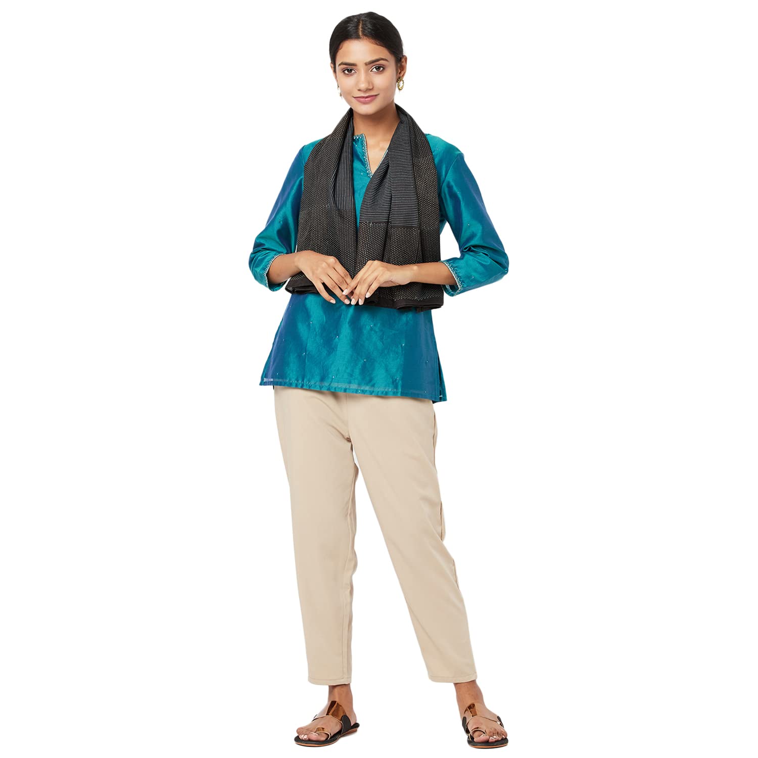 Fabindia Viscose Black Women Scarves (Black-Free Size-10703493)
