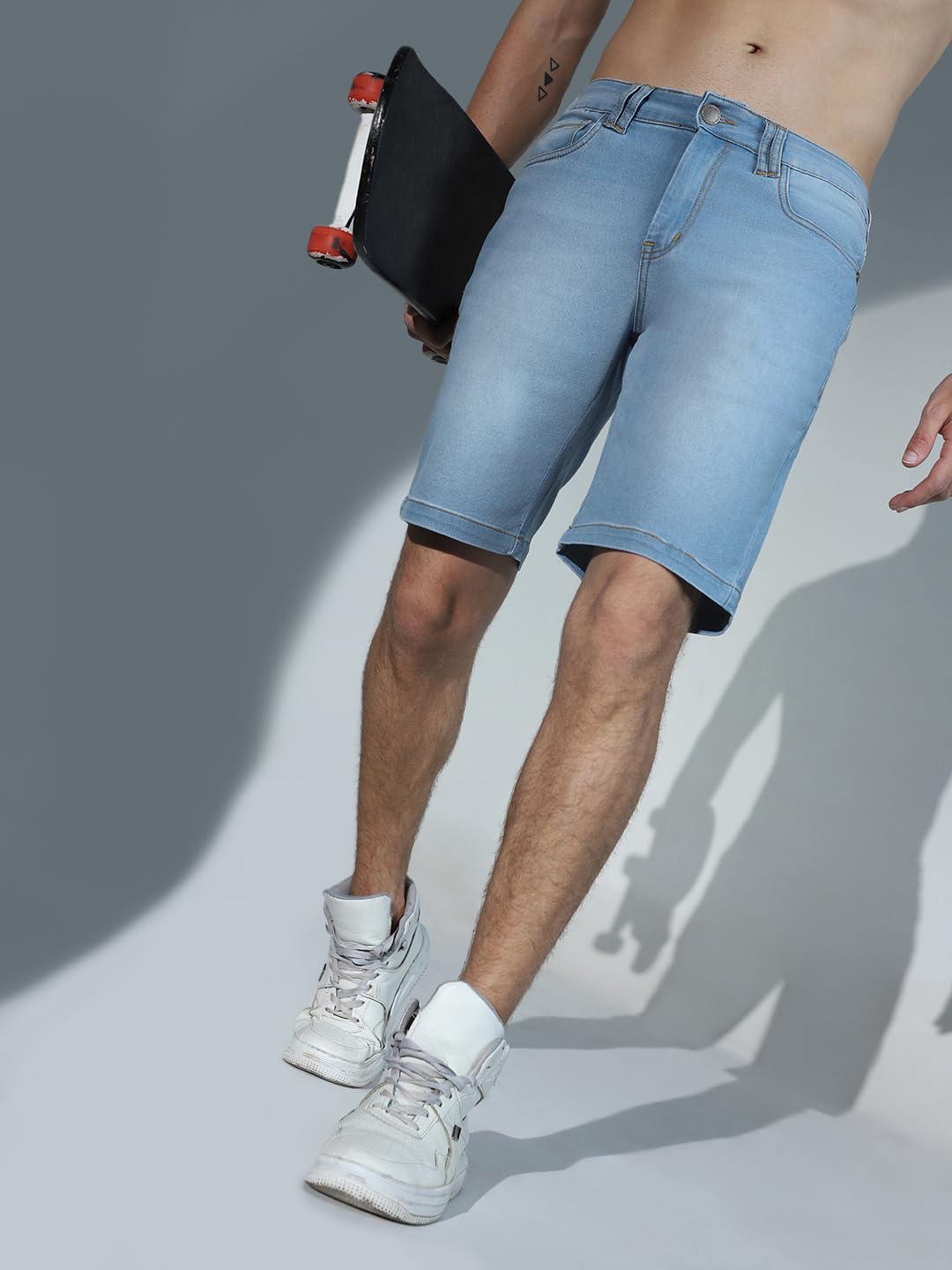 Hubberholme MenS Casual Slim Fit Stretchable Denim Shorts (Light Blue)