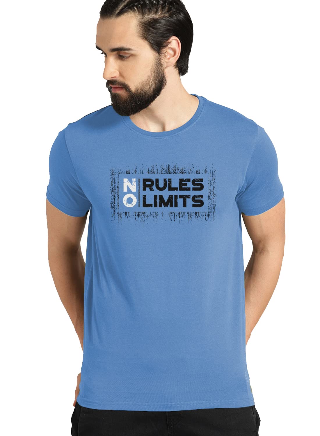 ADRO No Rules No Limits Mens Printed T-Shirt (RNR-M-LIM-SK_SkyBlue)