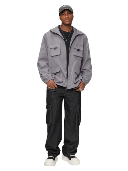 Kotty MenS Solid Mid Rise Straight Fit Stylish Looking Cargo Jeans(Black,30)