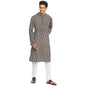 Fabindia Men Bock Print Chinese Collar Cotton Slub Long Kurta Hand_M Multicolour