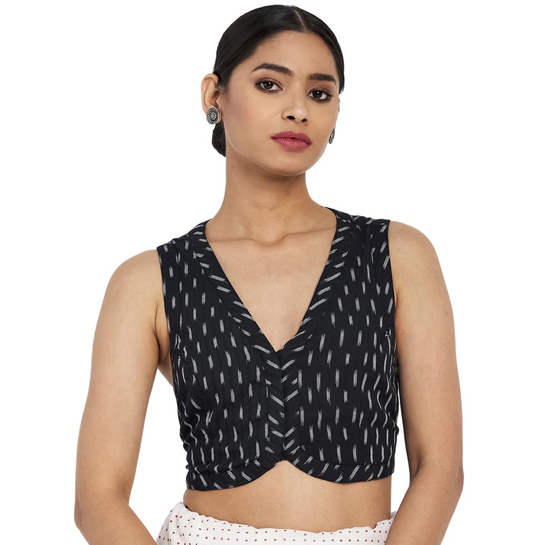 Fabindia Women Ikat Woven Sleeveless Blouse Cotton_36