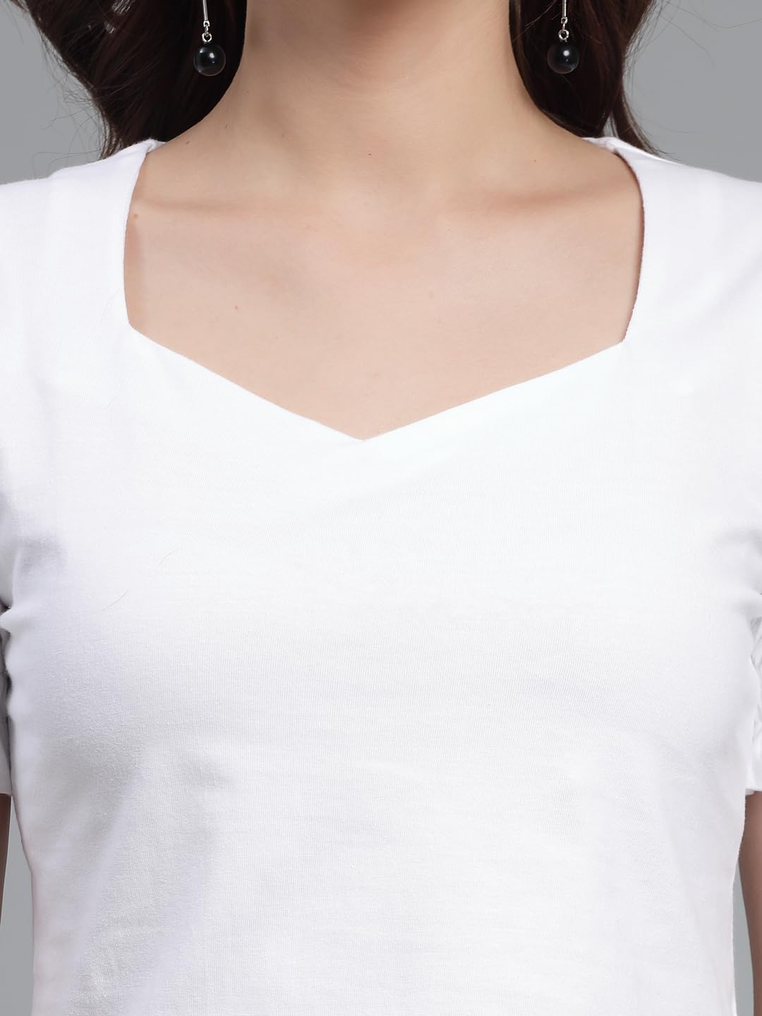 Style Quotient Women Solid White Cotton Knit Smart Casual Top