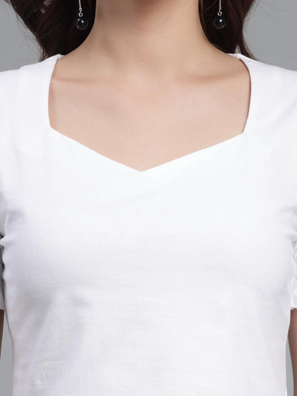 Style Quotient Women Solid White Cotton Knit Smart Casual Top