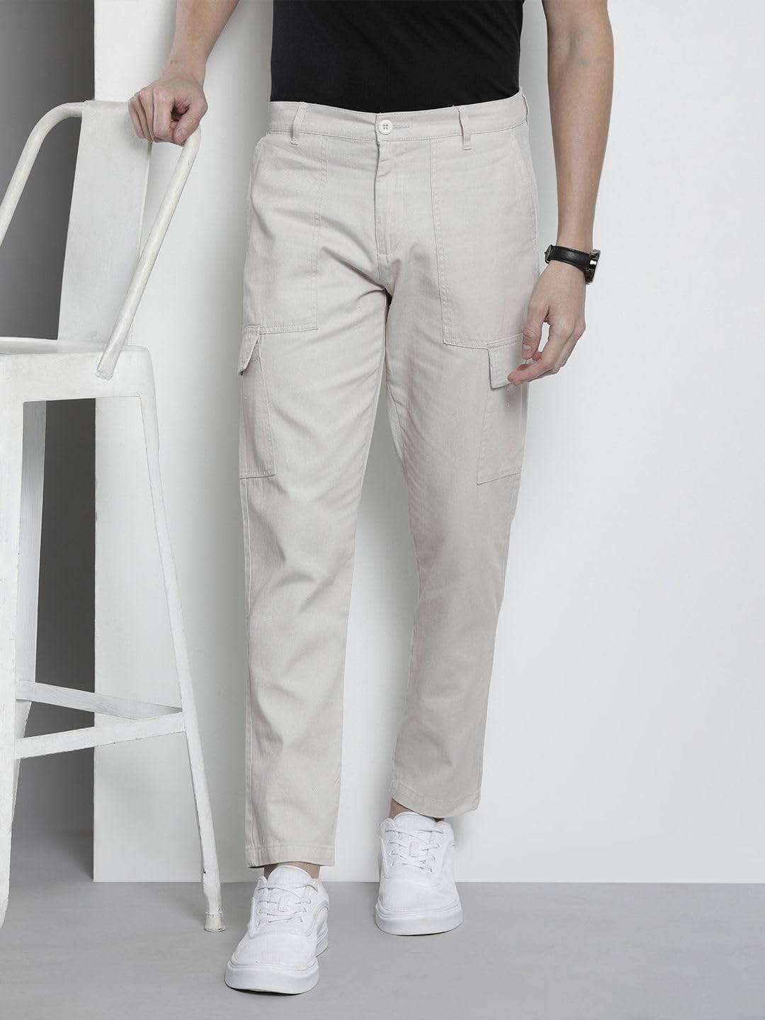 The Indian Garage Co Men Slim Fit Solid Mid-Rise Cargos