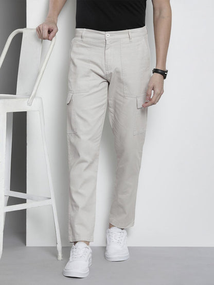 The Indian Garage Co Men Slim Fit Solid Mid-Rise Cargos