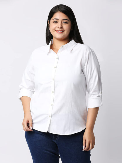 Style Quotient Women White Solid Poly Cotton Regular Formal Shirt