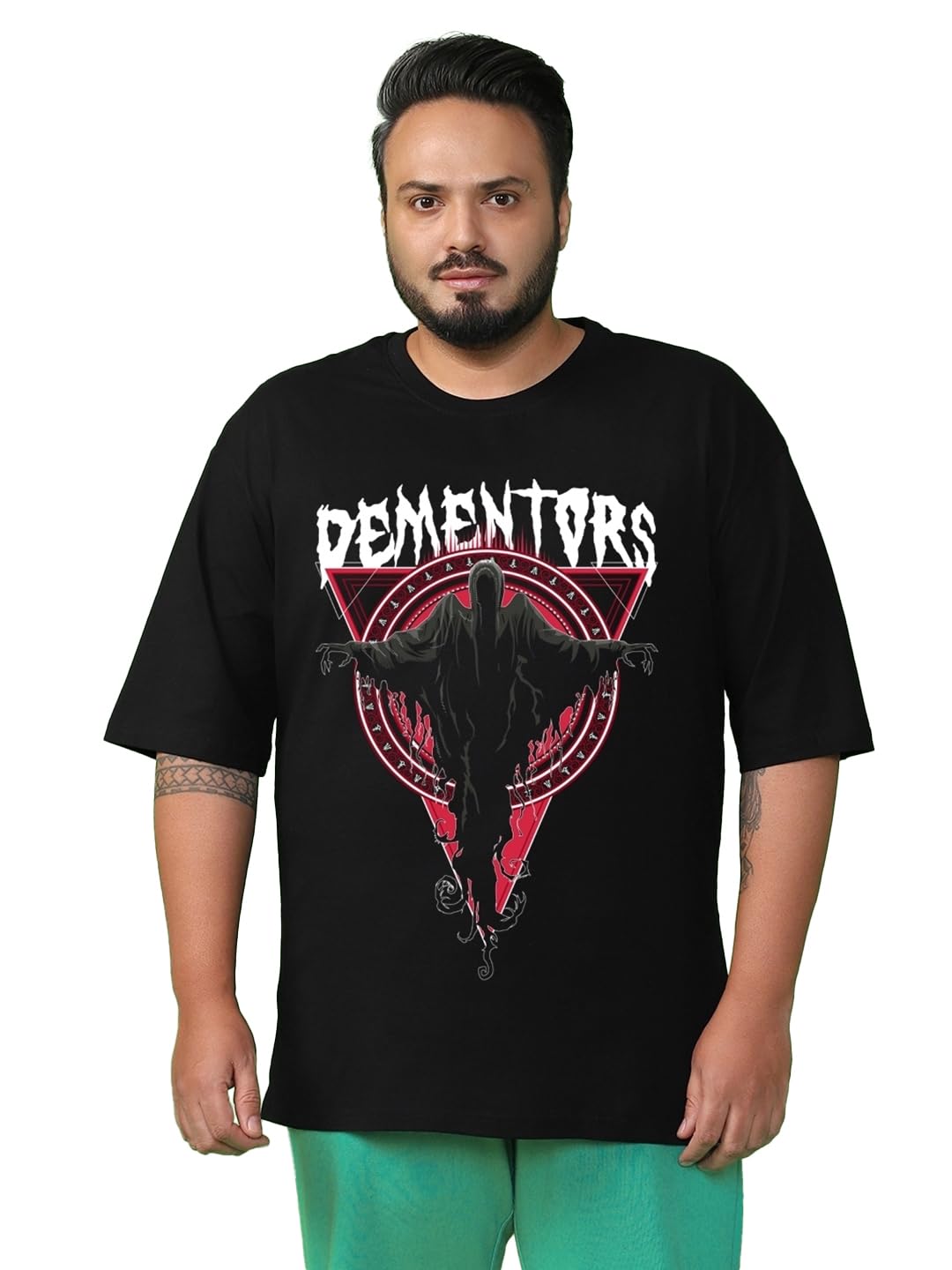 Bewakoof Official Harry Potter Merchandise MenS Graphic Printed Oversized Plus Size T-Shirt_625681_Black_5Xl
