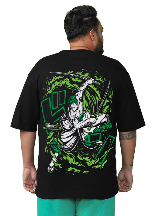 Bewakoof Mens Graphic Printed Oversized Fit Half Sleeve Round Neck Cotton Plus Size T-Shirt_625661_Black_6XL