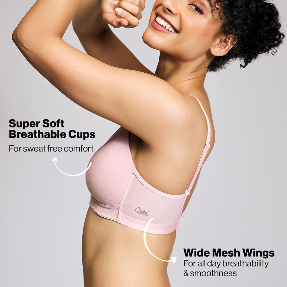 NYKD (NYB003 Cotton Lightly Padded & Non Wired Everyday T-Shirt Bra for Women | Medium Coverage Bra with Soft Detachable Straps