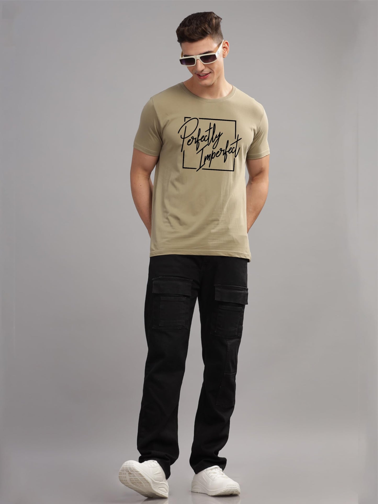 ADRO Mens Printed T Shirt - Premium Cotton Graphic Printed Tshirt - Beige T-Shirt - RN24-FECT-BE