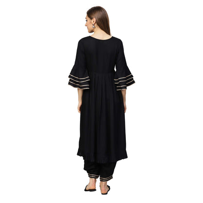 Idalia Black Pure Cotton 3/4 Sleeve Gota Work Printed Kurta Set For Women