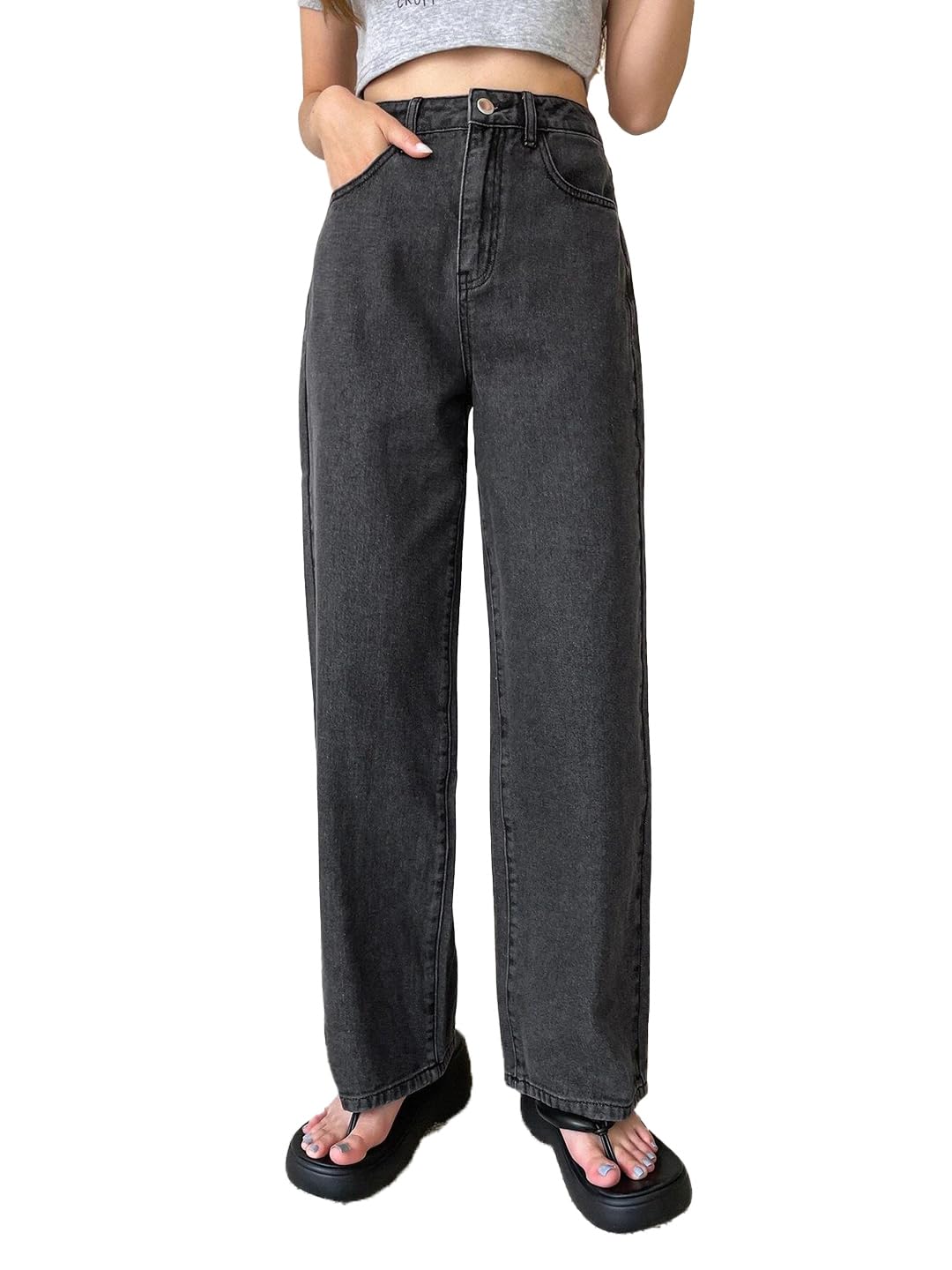 Kotty WomenS High Rise Solid Regular Jeans Dark Grey