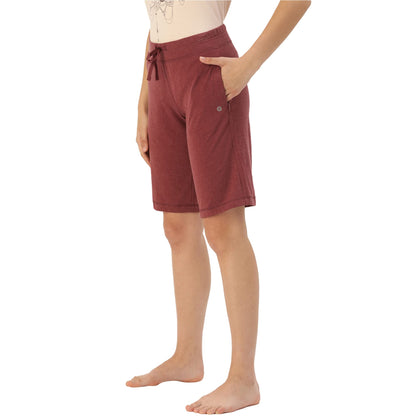 Enamor Essentials Womens Mid Rise Slim Fit Breathable Stretch Cotton Knee Length City Shorts with Invisible Zipper Pockets- E04