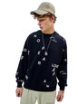 Bewakoof Mens AOP Oversized Fit Full Sleeve Round Neck Terry Sweatshirt Black