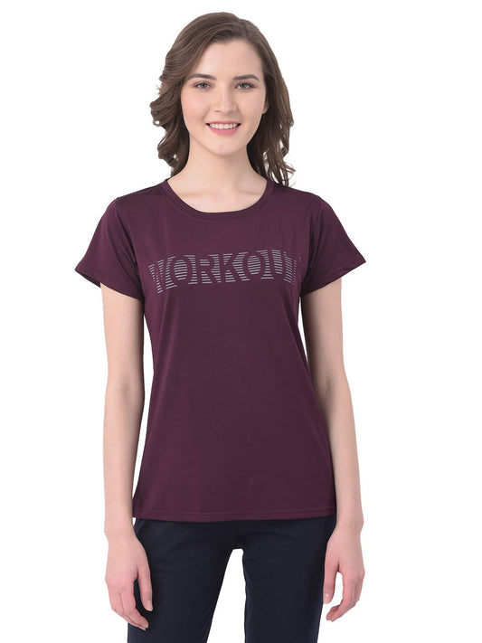 Clovia Womens Text Print Activewear T-Shirt (AT0112P15_Purple_XXL)