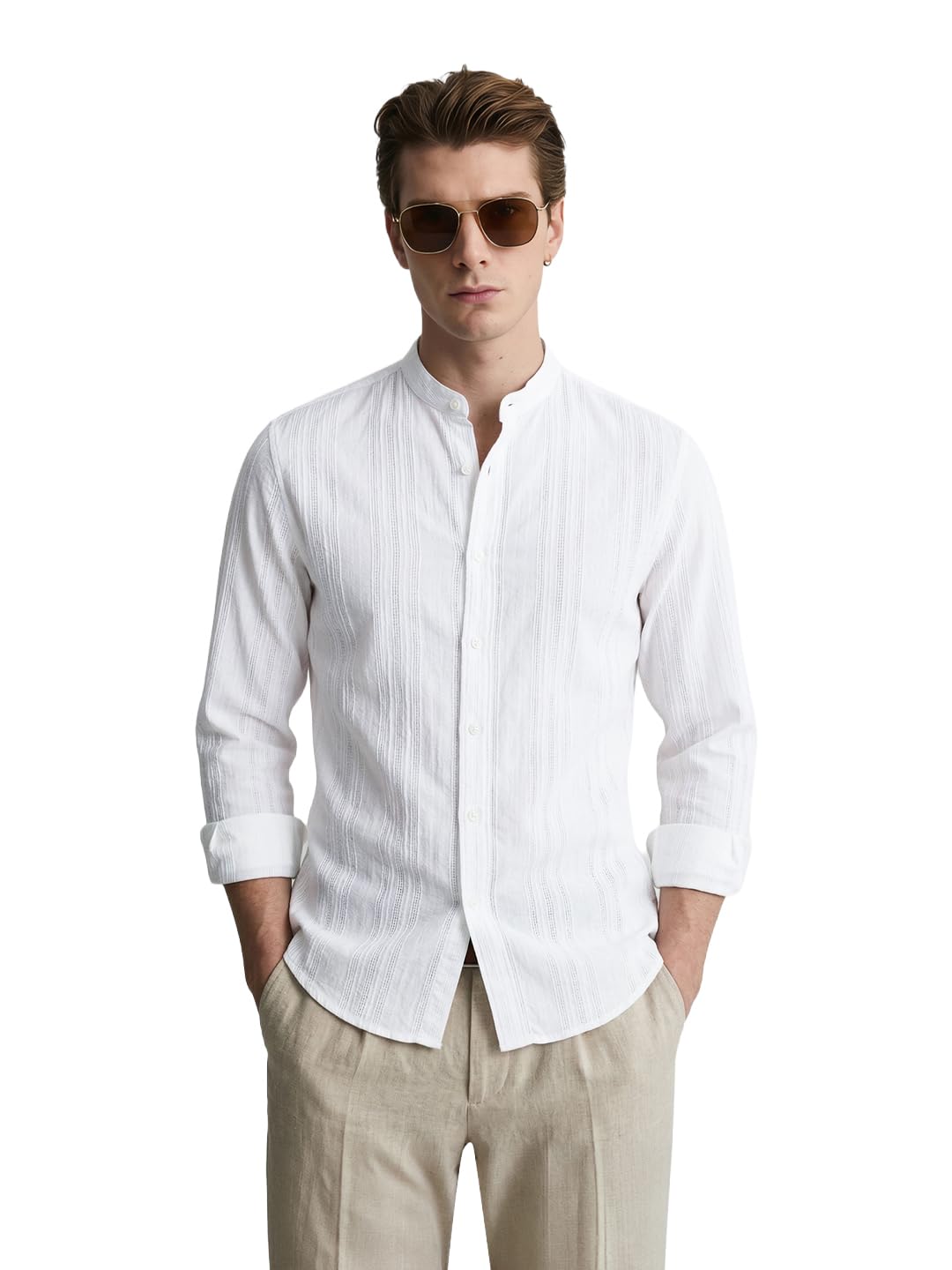 The Indian Garage Co Mens Regular Fit Textured Mandarin Collar Full Sleeves Resort Sweater