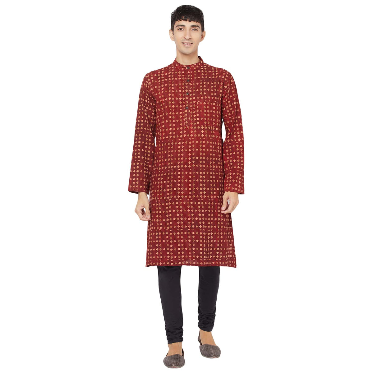 Fabindia MenS Cotton Printed Comfort Kurta_Red_Xs