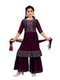 Aarika Girls Ethnic Wear Purple Colour Mirror Embroidery Georgette Kurti Sharara Set (5-11 Years)