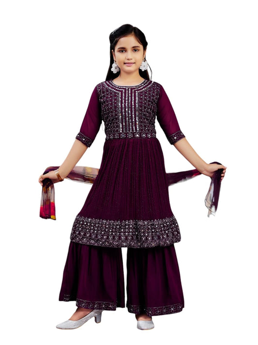 Aarika GirlS Polyester Kurti Sharara Set (Sh-18237_Purple