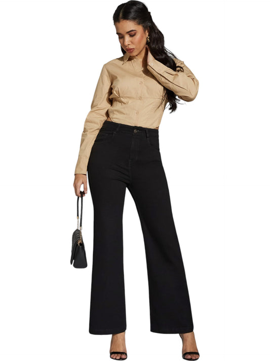 Miss Chase WomenS Wide Leg High Regular Stretchable Denim Pant (Mcss24Den13-06-187-30, Green, 30)