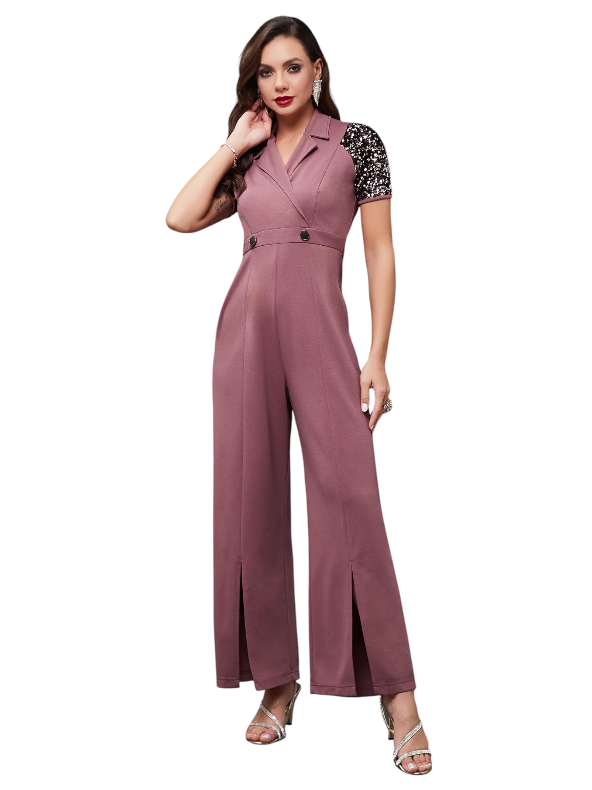 Miss Chase Womens Embellished Wrap Jumpsuit (MCSS25D19-69-271-06, Mauve, XL)