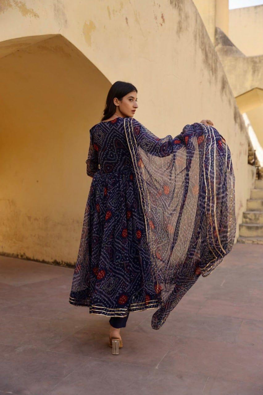 Flosive Women's Present bandhani print kurta with dupatta