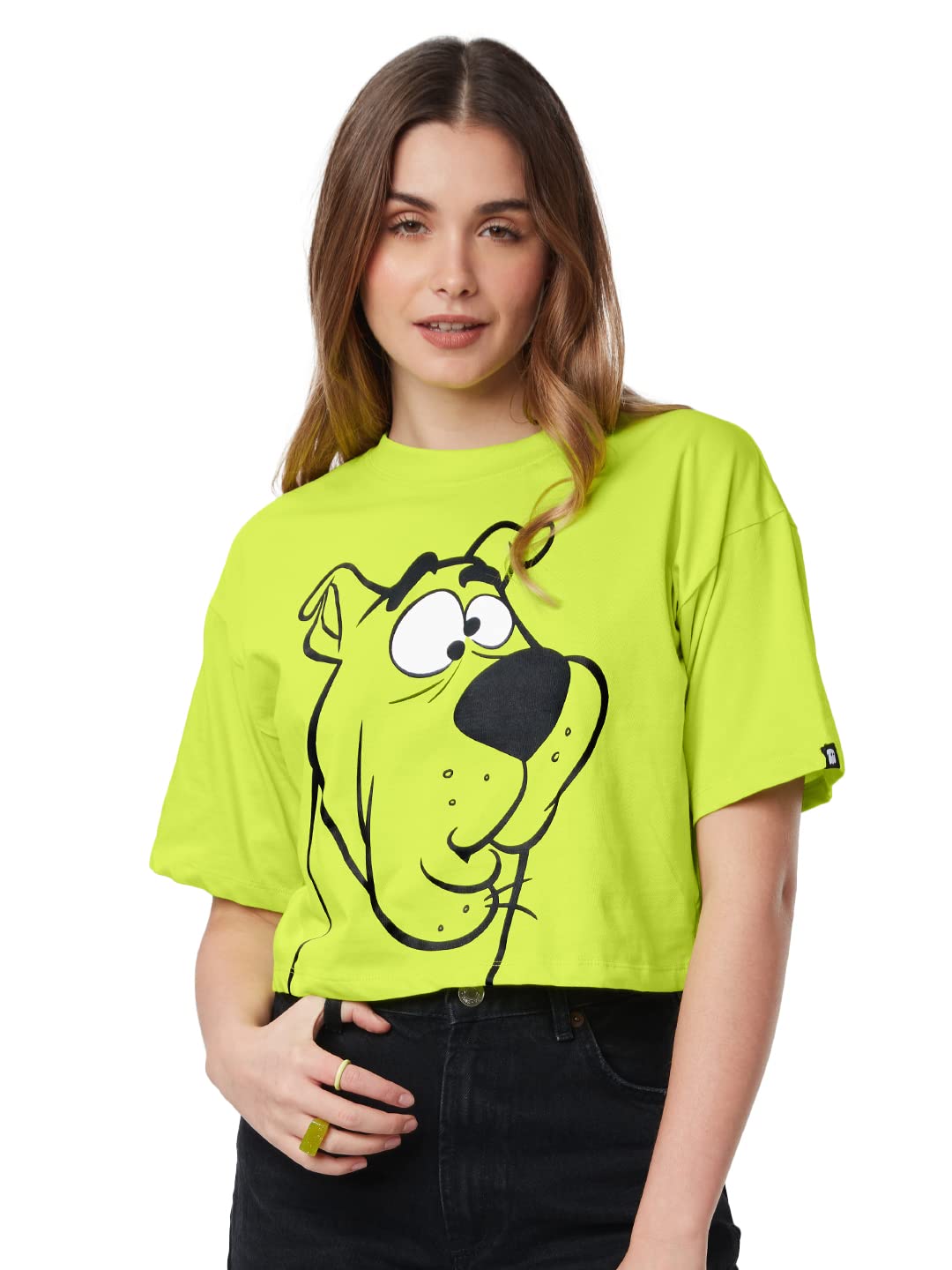 The Souled Store| Official Scooby Doo: Huh Women and Girls T-Shirts|Half Sleeve|Loose fit Graphic Printed|100% Cotton Green Colo